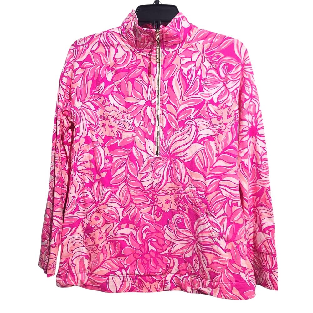 Lilly Pulitzer Skipper Half Zip Pullover Pink Cat Size XS